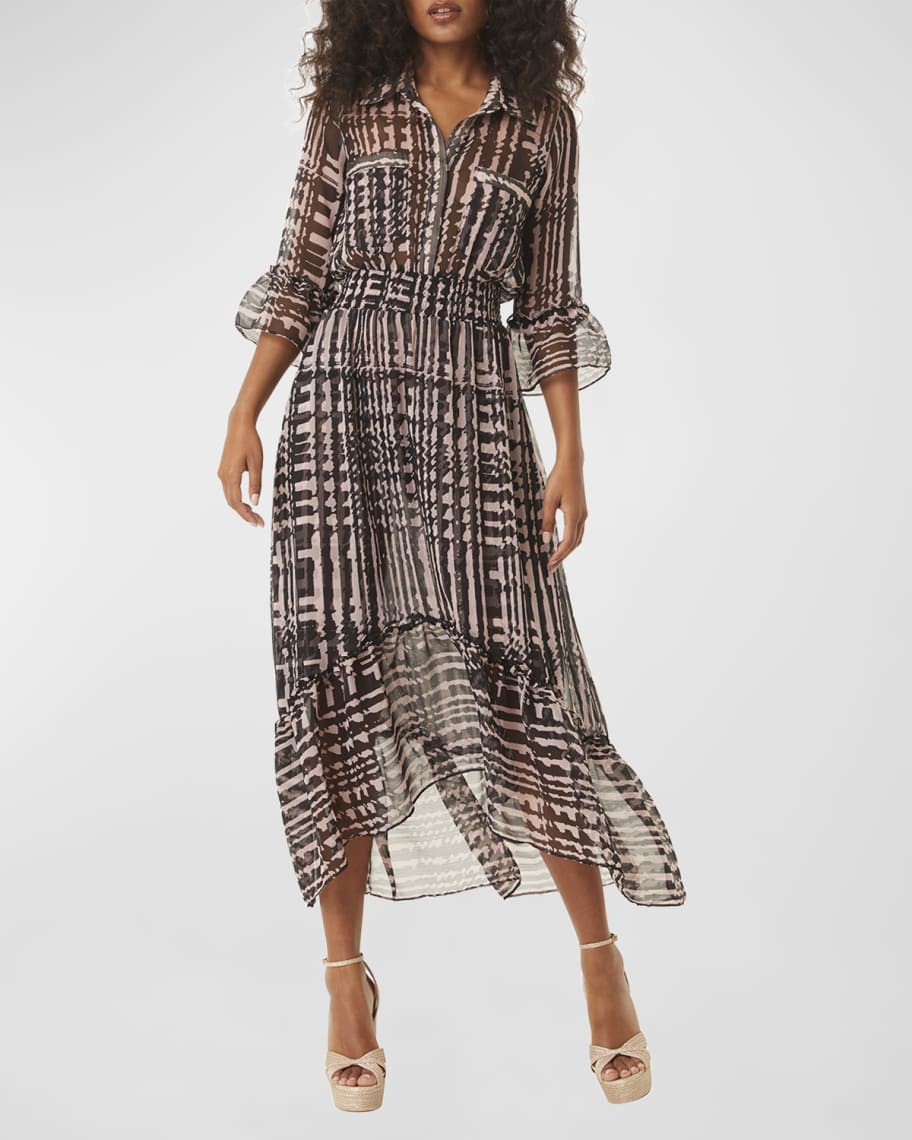 MISA Los Angeles Ofelia Geo-Print Chiffon Midi Shirt Dress | Neiman Marcus