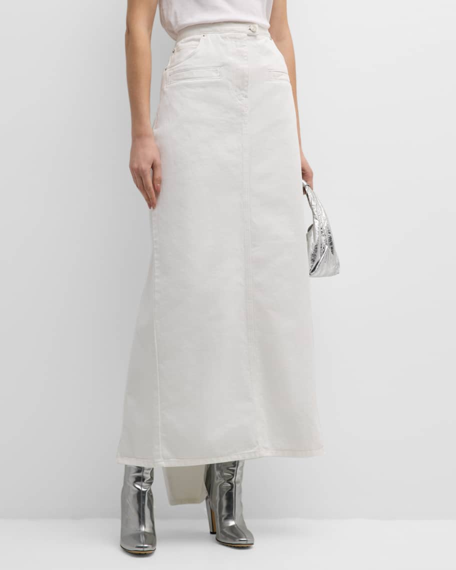 Image 2 of 6: Heritage High-Waist Vented-Back Maxi Denim Skirt