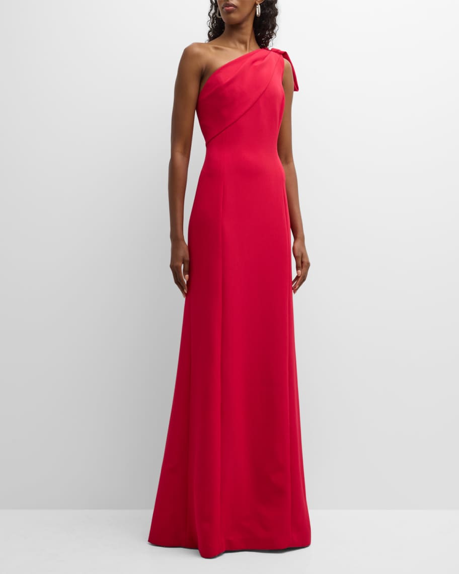 Rickie Freeman for Teri Jon One-Shoulder Draped Stretch Crepe Gown