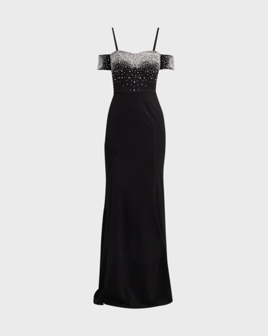 Dress the Population Black Label Logan Rhinestone Off Shoulder Gown Neiman Marcus