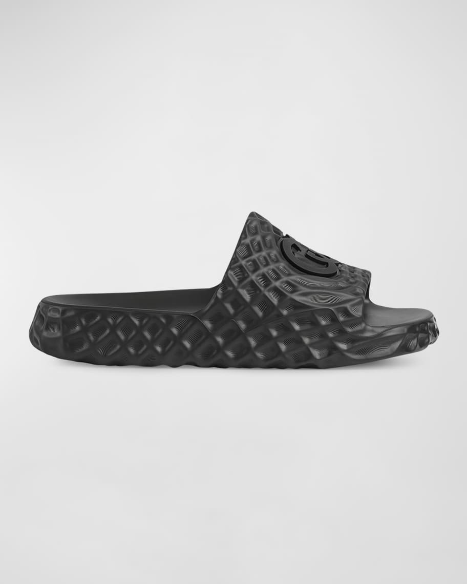 Gucci Men's Water Ripple Textured Rubber Pool Slides | Neiman Marcus