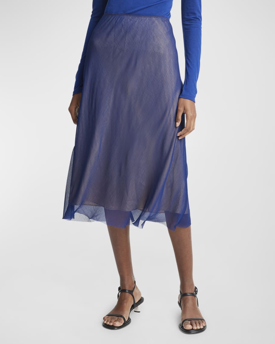 Image 1 of 3: Sheer Crinkled Midi Slip Skirt