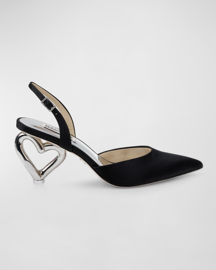 (取寄) バッジェリーミシュカ レディース ルシル Badgley Mischka women Lucille Black Badgley Mischka Lucille Satin Heart-Heel Slingback Pumps | Neiman