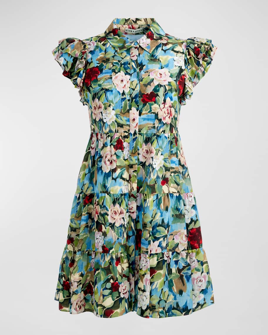ALICE + OLIVIA Meeko Ruffle-Sleeve Shirtdress | Neiman Marcus