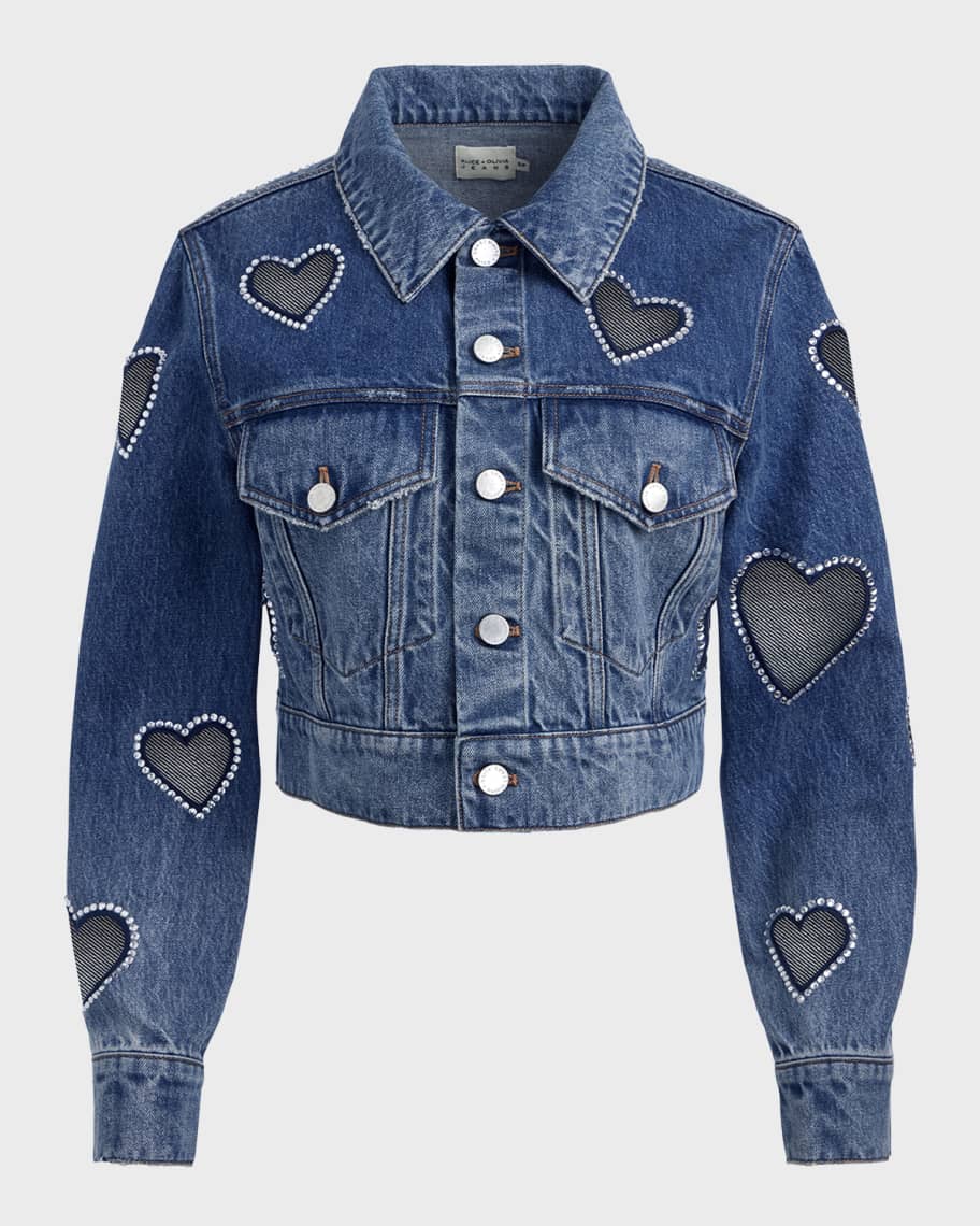 Alice Olivia Jeff Embellished Oversized Cropped Denim Jacket