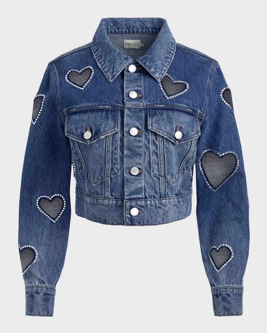 Alice + Olivia Jeff Embellished Oversized Cropped Denim Jacket | Neiman ...