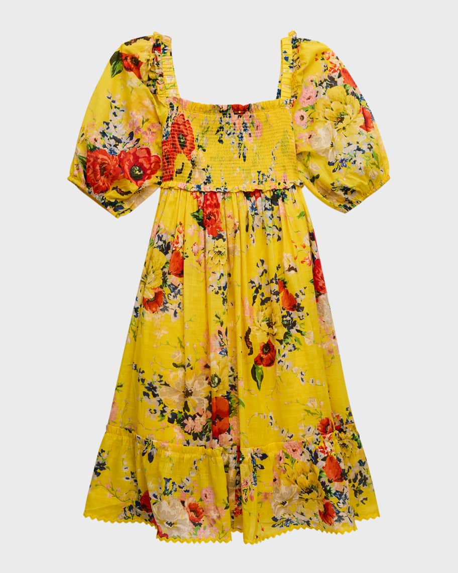 Image 1 of 3: Girl's Alight Floral Puff-Sleeve Dress, Size 1-12