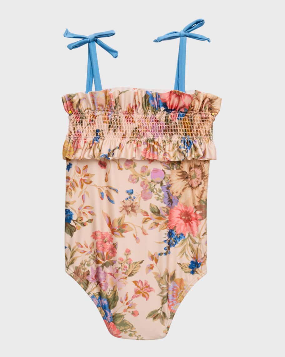 Image 2 of 3: Girl's August Shirred Floral-Print Swimsuit, Size 1-10