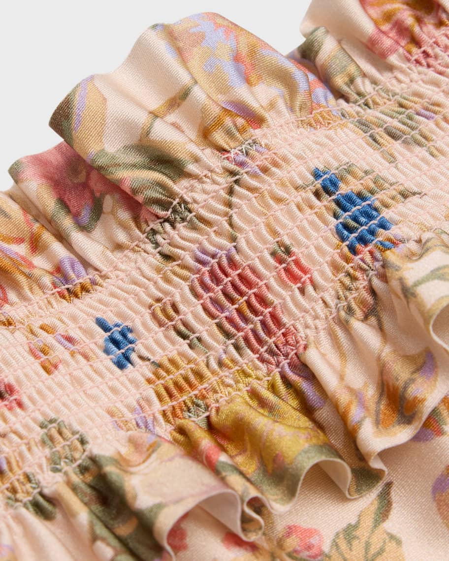 Image 3 of 3: Girl's August Shirred Floral-Print Swimsuit, Size 1-10