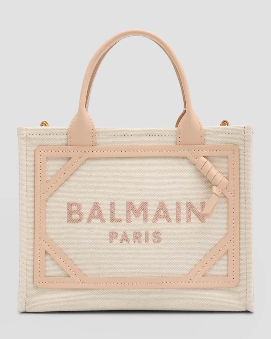 Balmain B Army Small Shopper Tote Bag in Canvas with Leather Handles ...