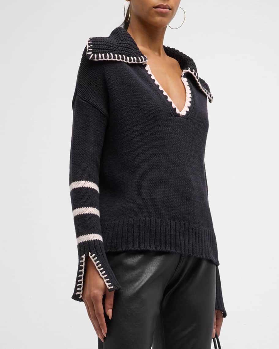 Lisa Todd Collar Call Embroidered Sailor Sweater | Neiman Marcus