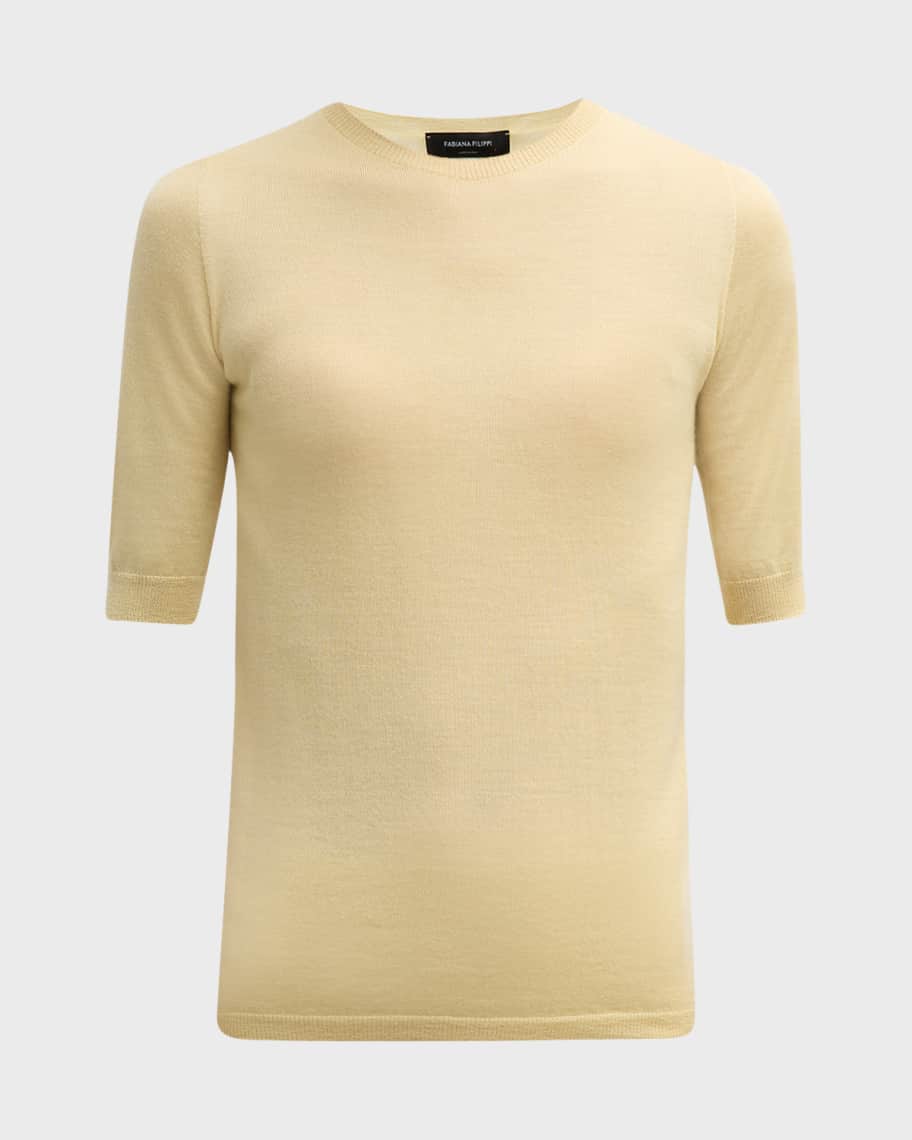 Image 2 of 6: Short-Sleeve Crewneck Cashmere-Silk Sweater