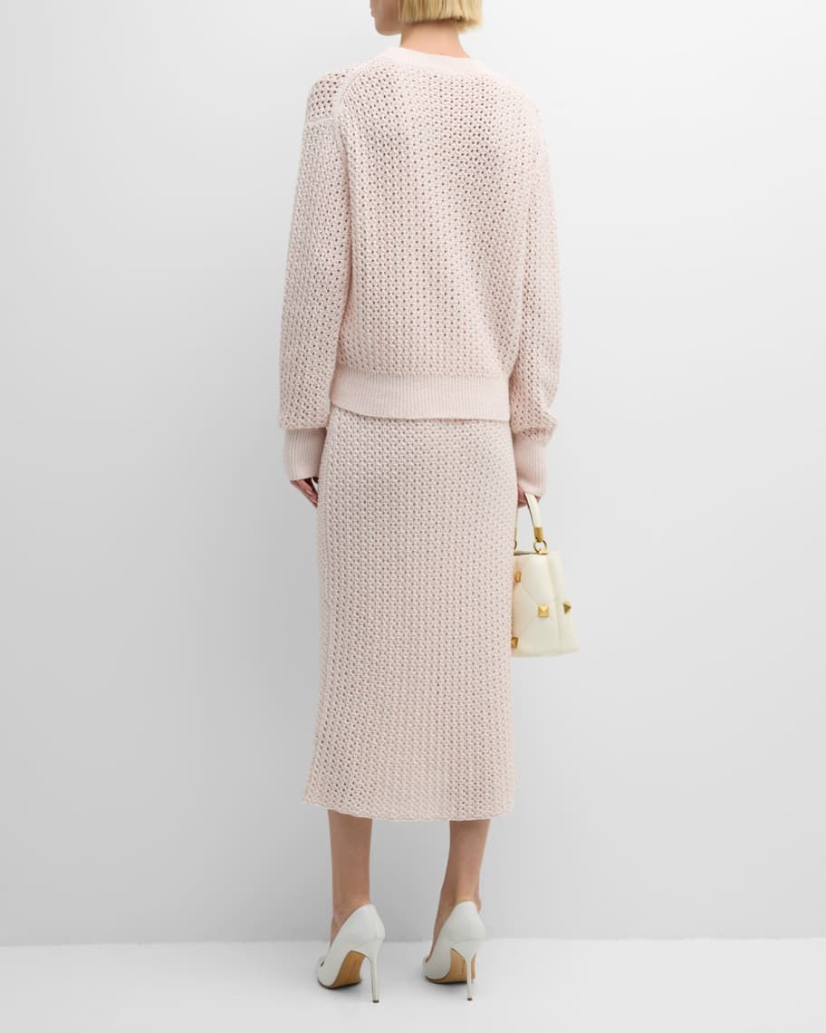 Image 3 of 6: Open-Stitch Crewneck Sweater