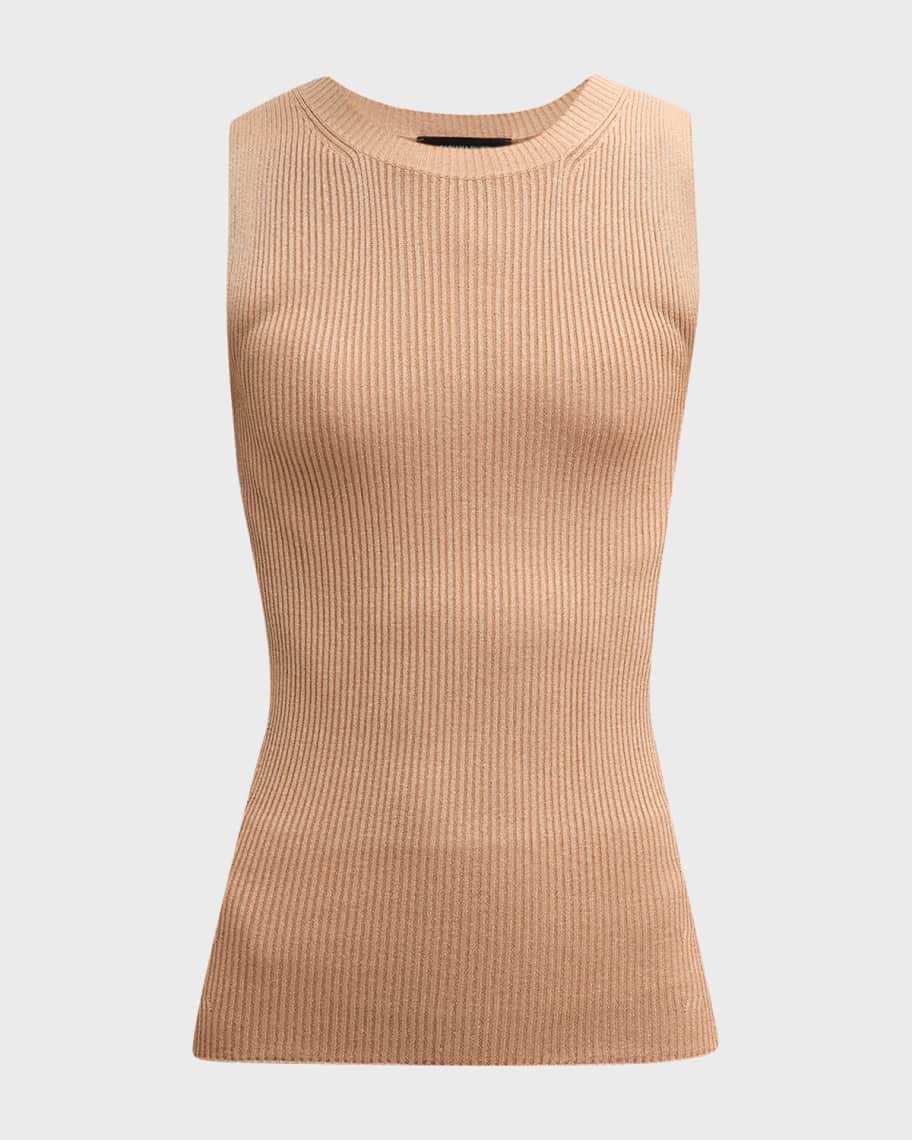 Image 2 of 6: Ribbed Metallic Crewneck Tank Top