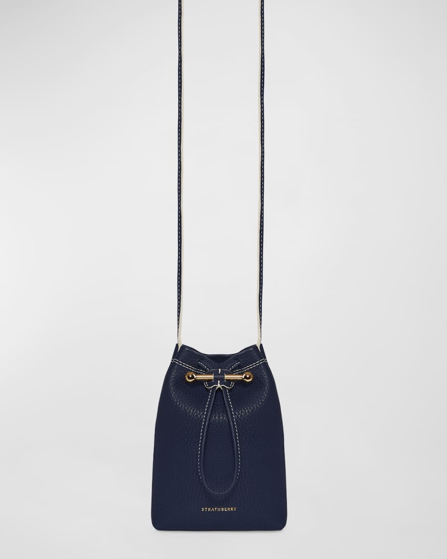 Strathberry Lana Osette' Drawstring Calfskin Leather Bucket Bag in Black