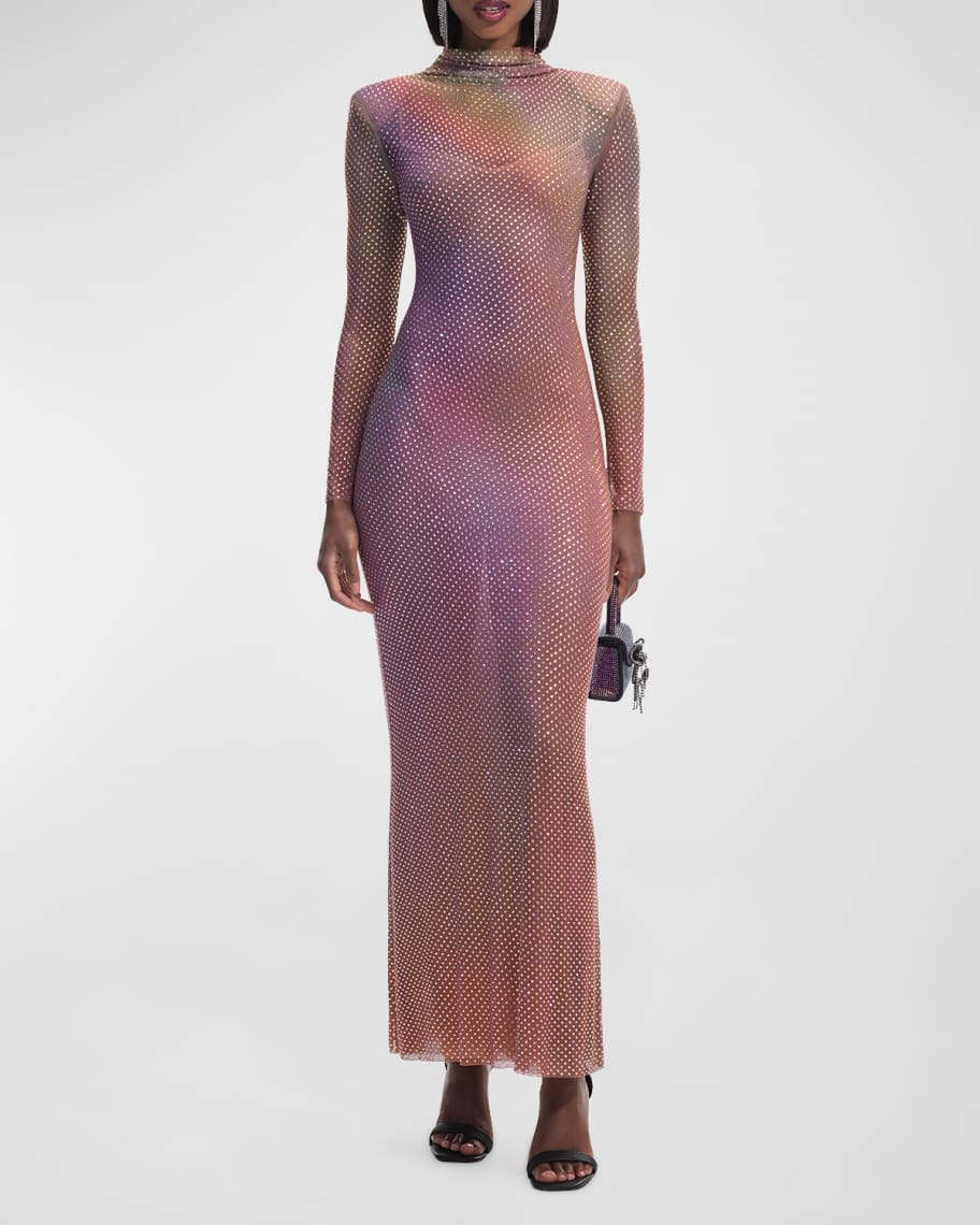 Self-Portrait Iridescent Printed Rhinestone Maxi Dress | Neiman Marcus