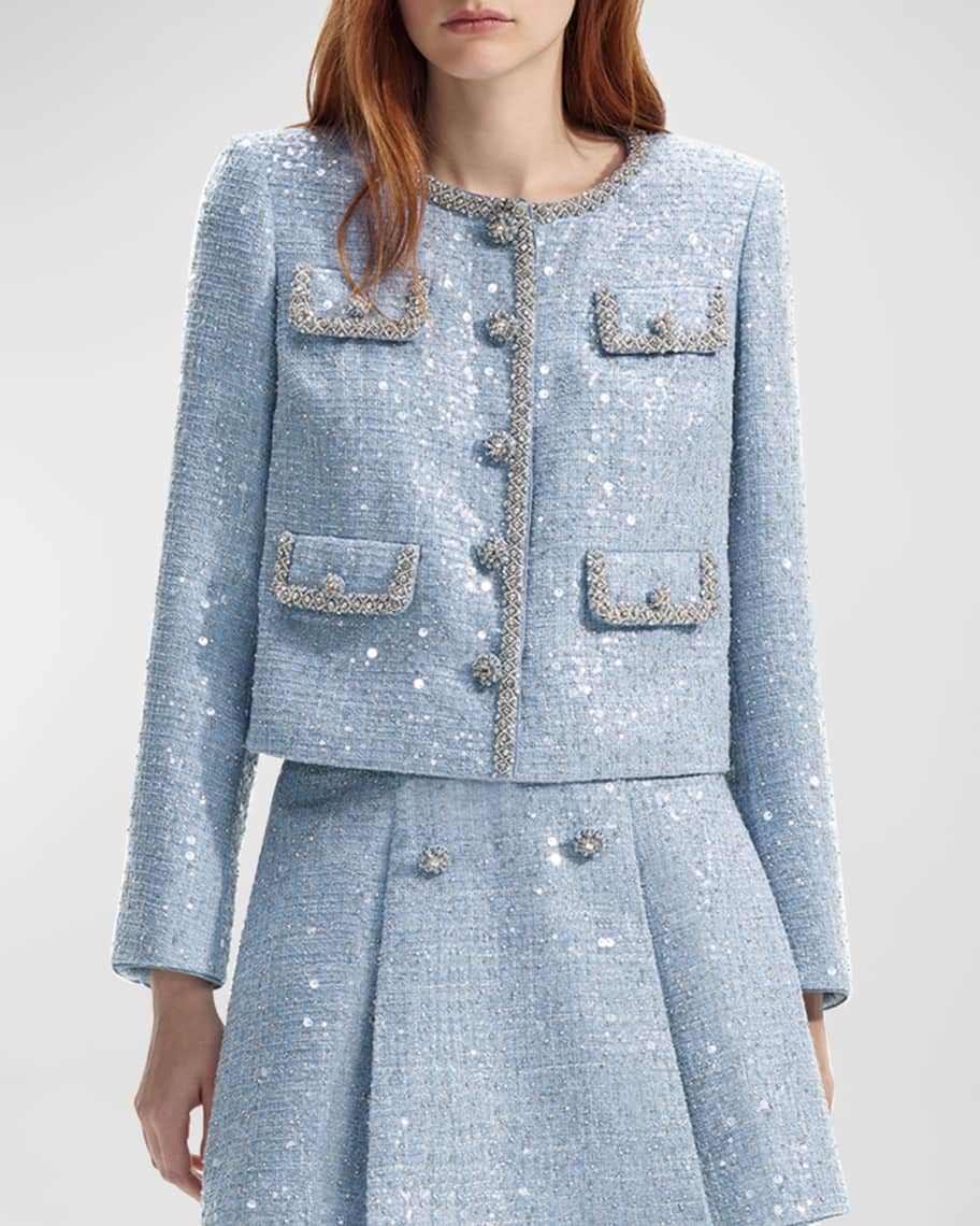 Self-Portrait Cropped Sequin Boucle Jacket | Neiman Marcus