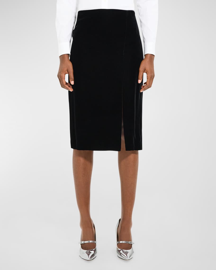 Image 1 of 5: Velvet Side Slit Pencil Skirt