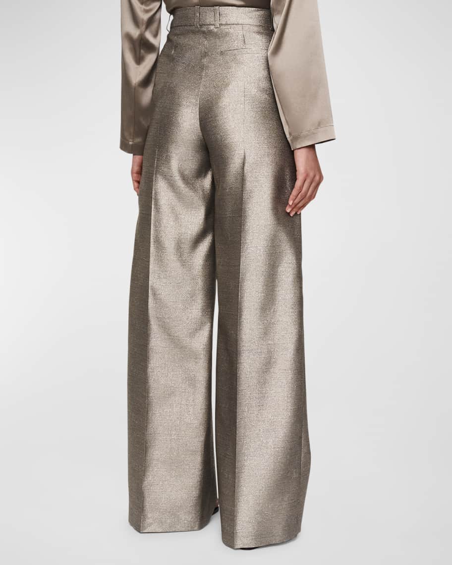 Image 3 of 5: Alana High-Rise Wide-Leg Metallic Pants