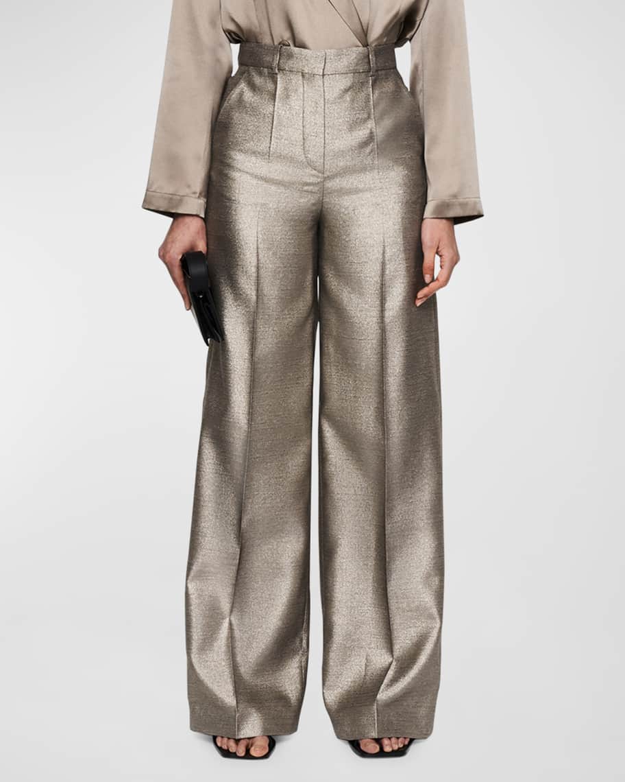 Image 1 of 5: Alana High-Rise Wide-Leg Metallic Pants