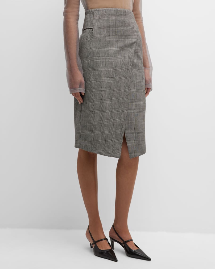 Image 1 of 6: Glen Check Midi Wrap Skirt