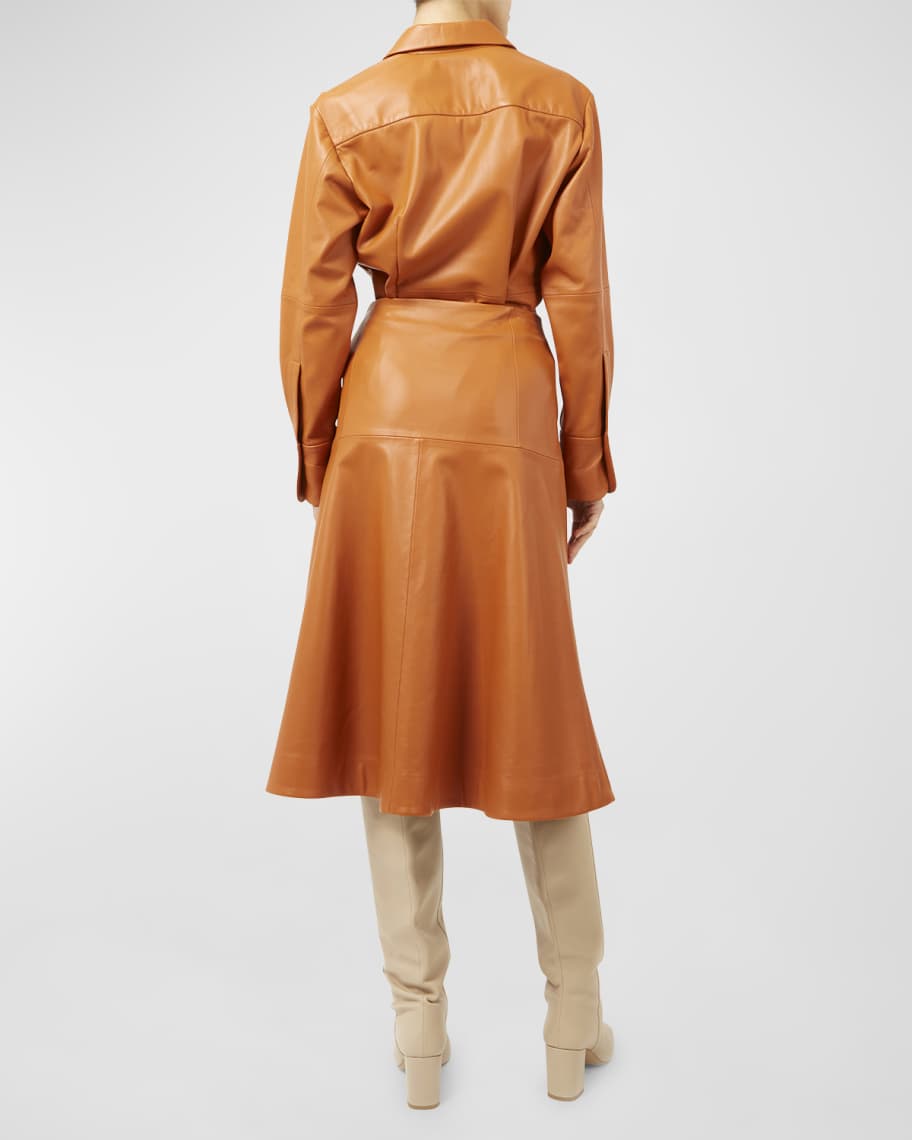 Image 2 of 4: Alexa A-Line Leather Midi Skirt