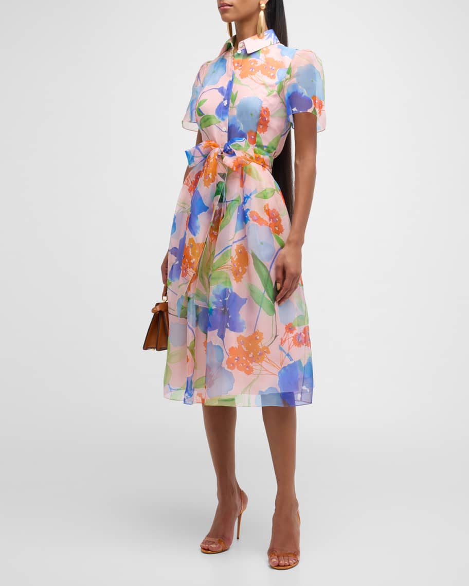 Image 2 of 6: Button-Front Floral-Print Midi Dress with Tie Belt
