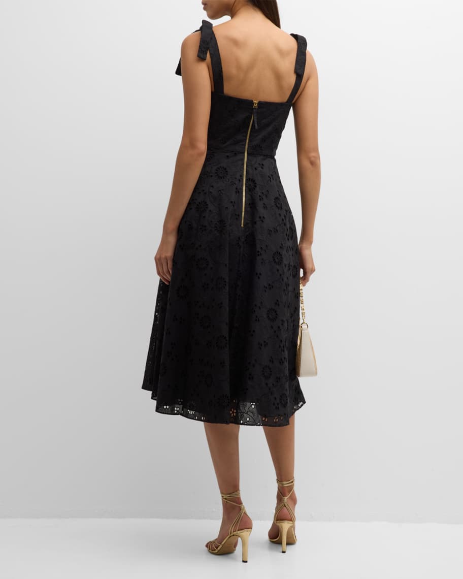 Image 3 of 6: Bow-Strap Square-Neck Eyelet Embroidered Midi Dress
