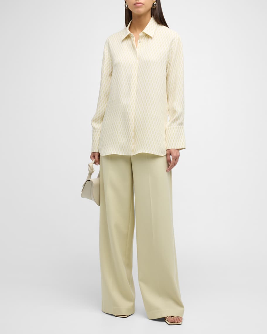 Image 2 of 6: Geometric-Print Button-Down Silk Blouse
