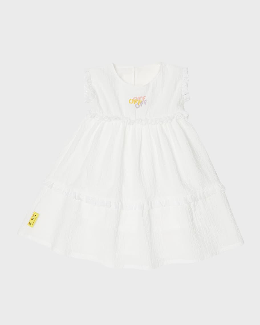 Girl's Off Stamp Ruffled Dress, Size 3M-36M