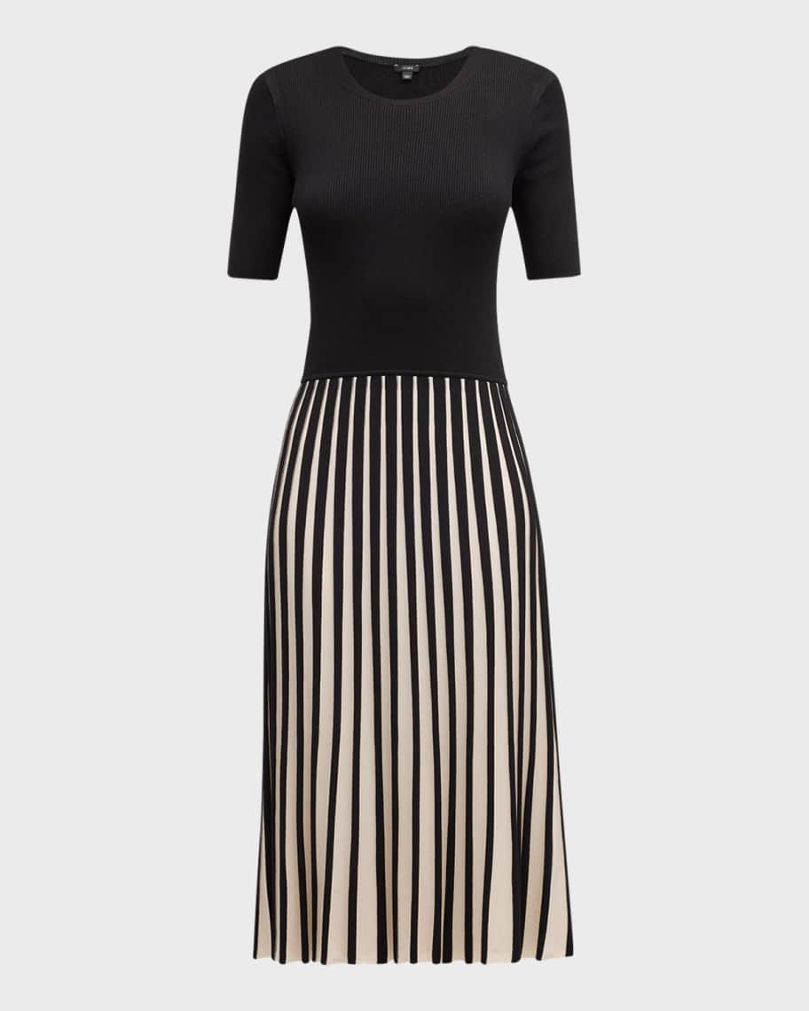 Joseph Ribbed ElbowSleeve Pleated Midi Dress Neiman Marcus
