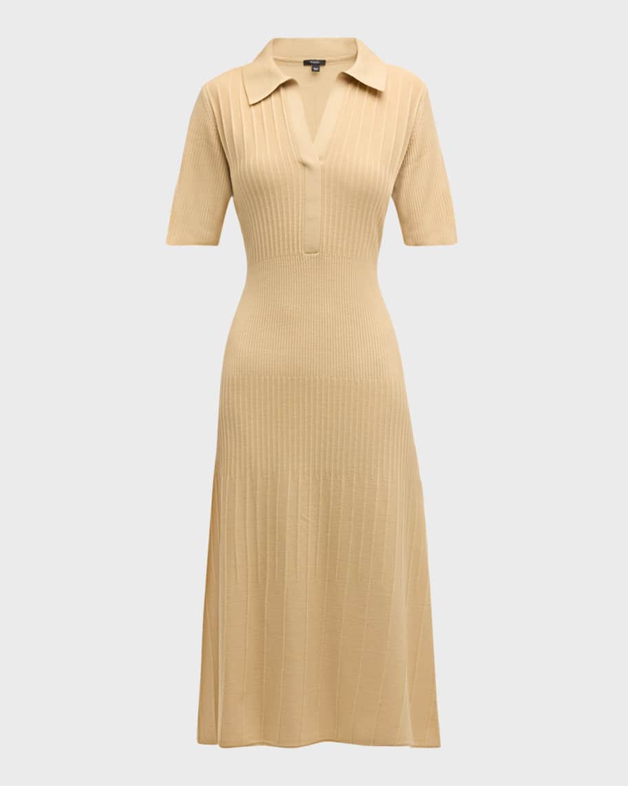 Image 1 of 6: Ribbed Wool Polo Midi Dress