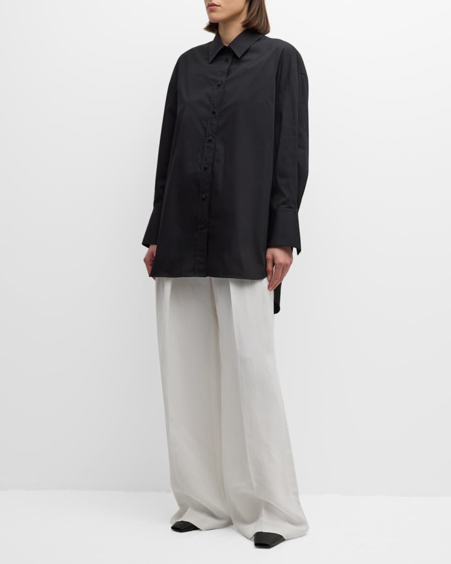 Image 2 of 6: Berton Button-Down Cotton Poplin Blouse