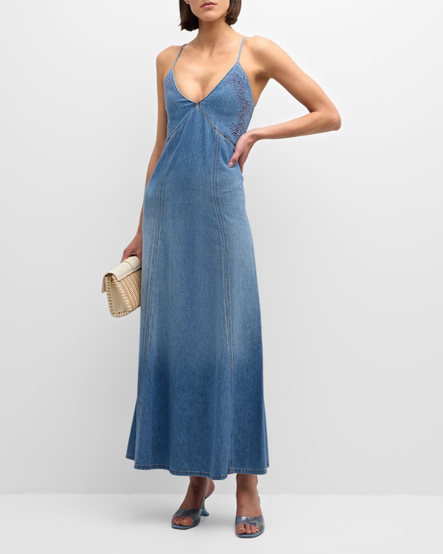 Image 2 of 6: Denim Maxi Dress with Eyelet Embroidery