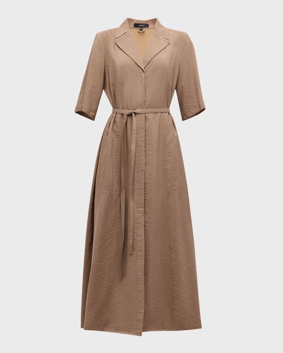 Image 1 of 6: Dareau Elbow-Sleeve Twill Maxi Shirtdress