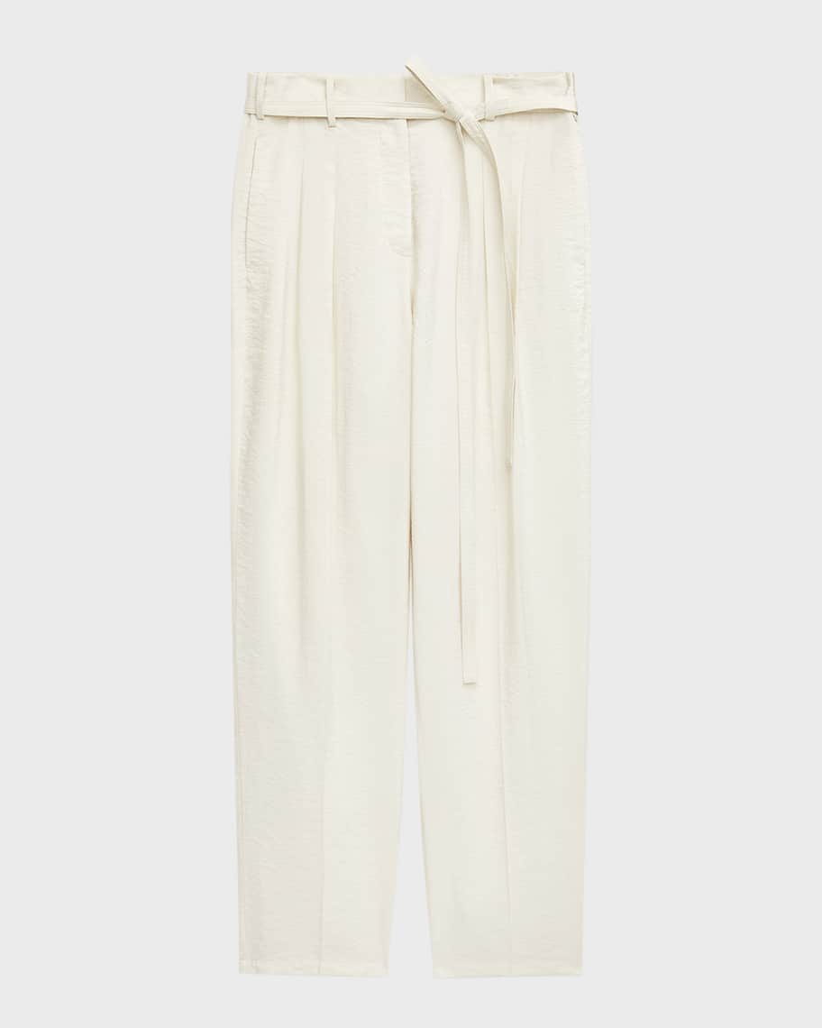 Image 1 of 5: Tarn Pleated Wide-Leg Textured Twill Pants
