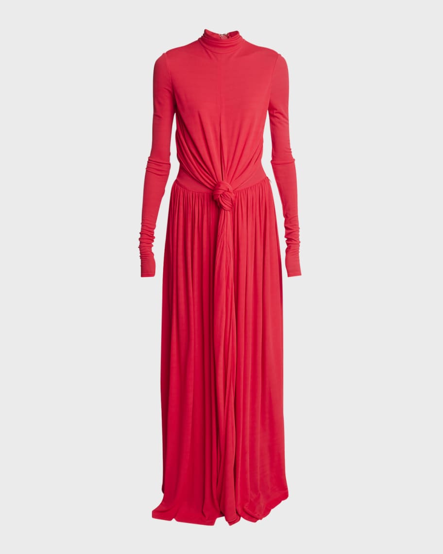 Image 1 of 5: Meret Turtleneck Wrap-Waist Long-Sleeve Maxi Dress