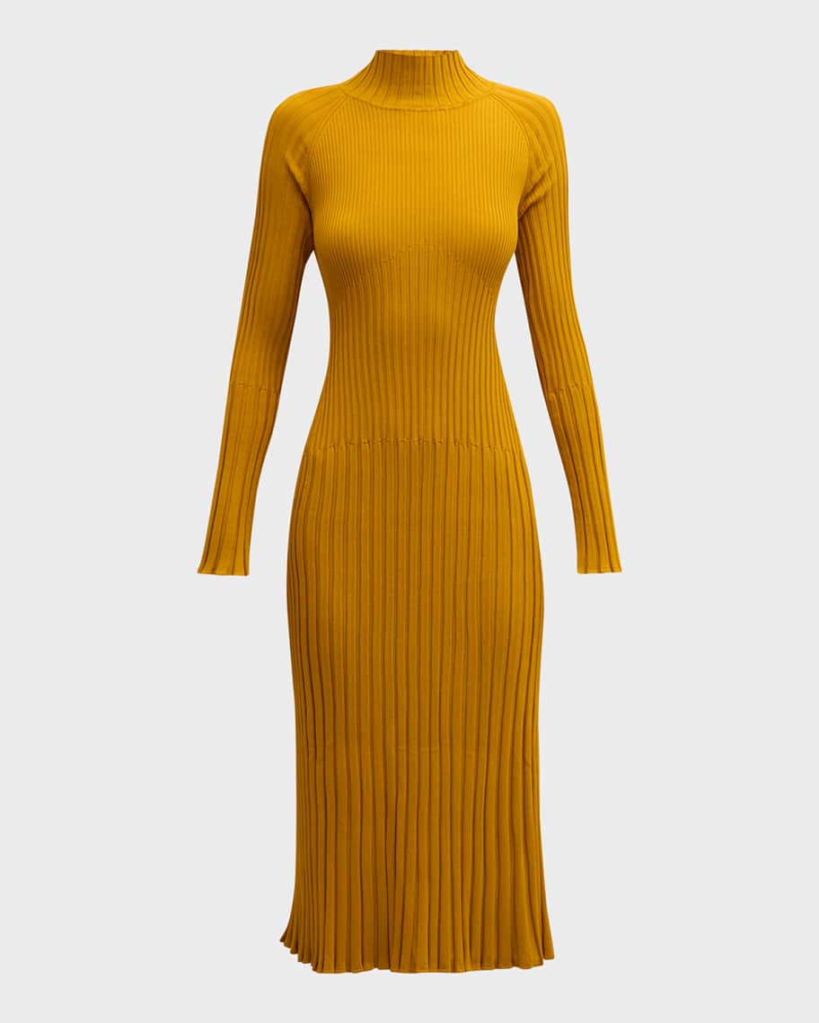 Image 1 of 6: Carmen Mock-Neck Long-Sleeve Rib Midi Dress