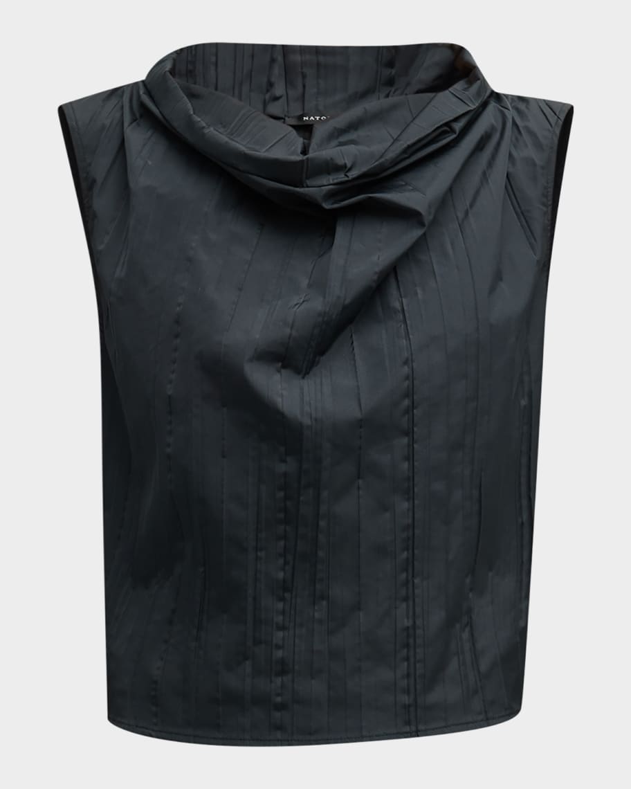 Natori Sleeveless Funnel-Neck Pleated Taffeta Top | Neiman Marcus
