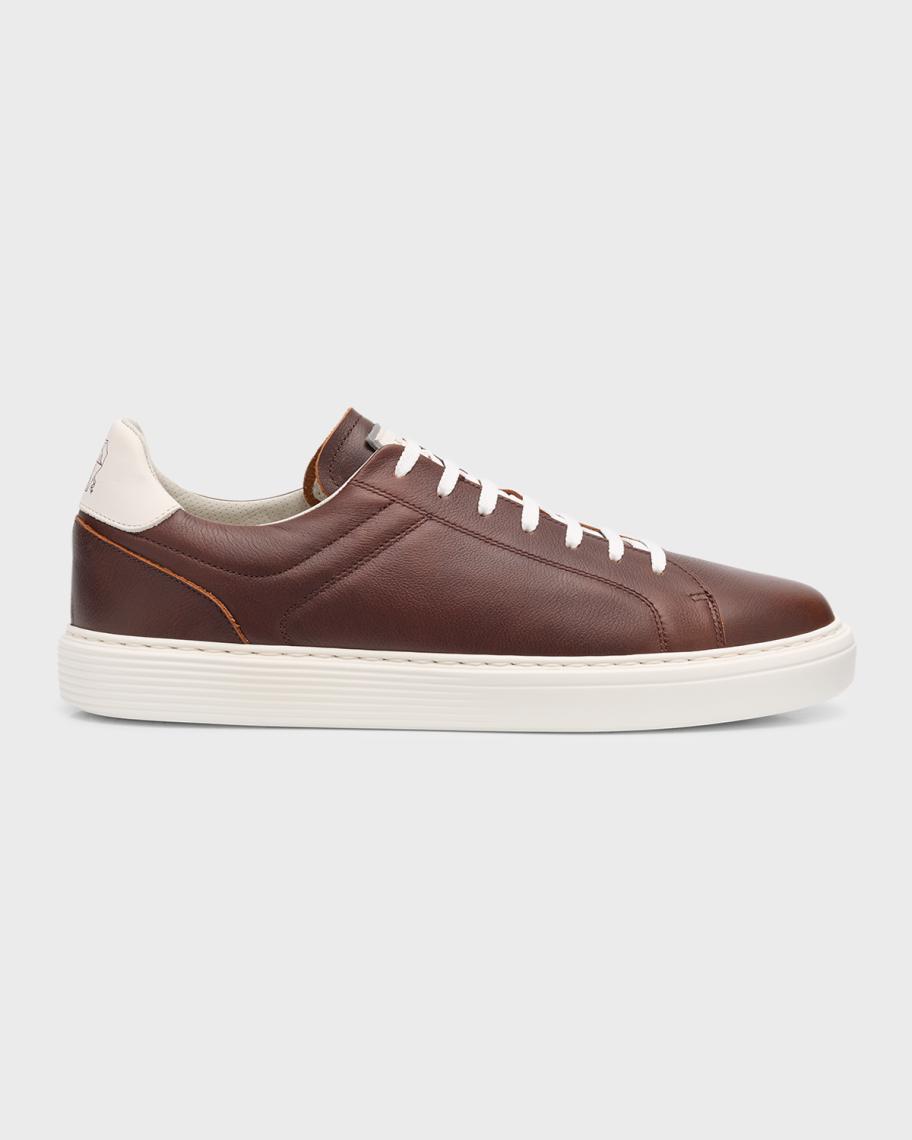 Brunello Cucinelli Black Calf Leather Bos Taurus Low Top Sneakers