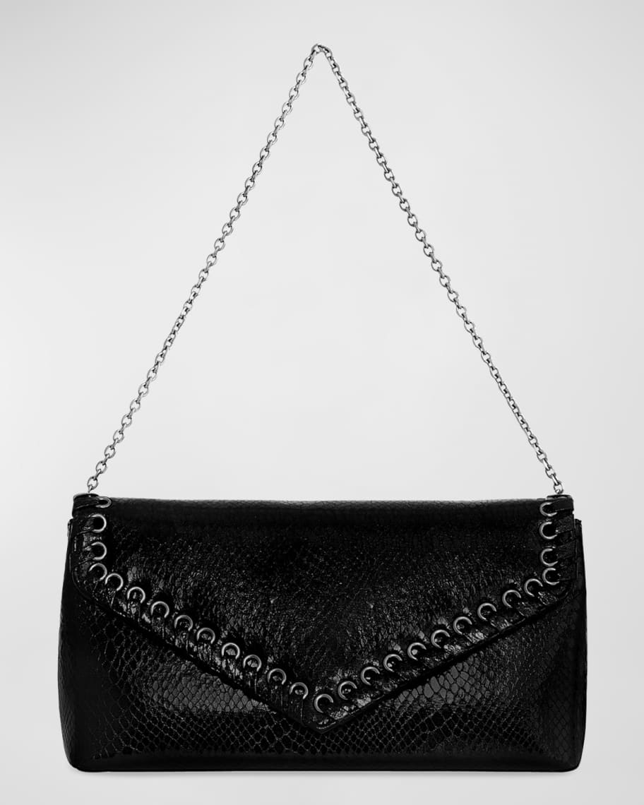 Rebecca Minkoff Whip Snake-Embossed Envelope Clutch Bag | Neiman Marcus