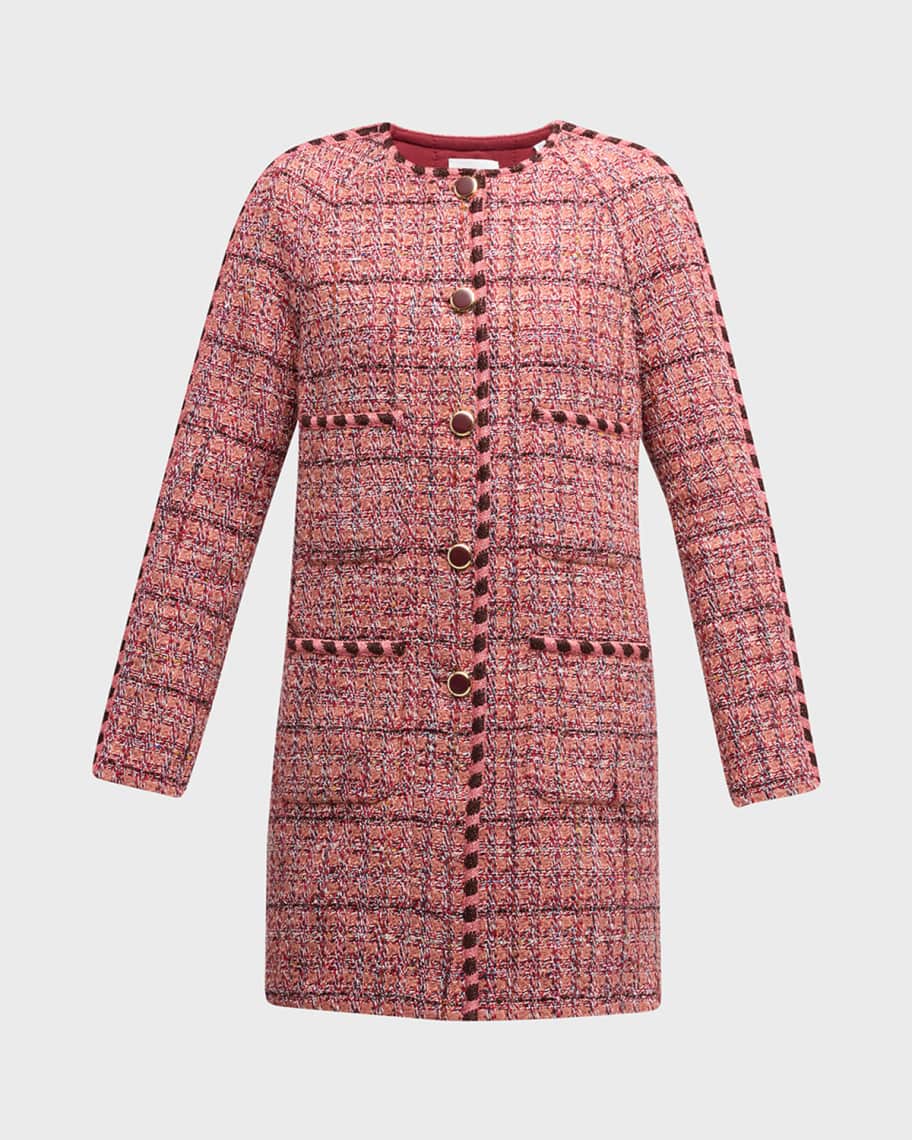 St. John Metallic Knit Trim Textured Slub Tweed Jacket Neiman Marcus