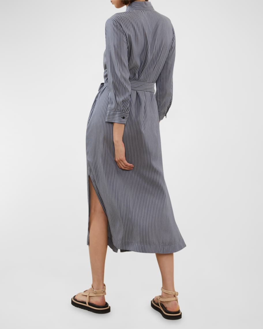 Image 2 of 3: Striped Side-Slit Bead-Trim Midi Shirtdress