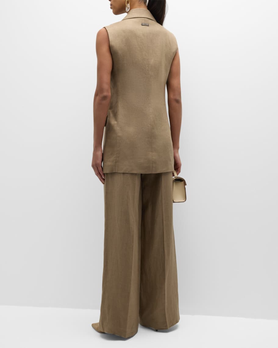 Image 3 of 6: Double-Breasted Linen Vest