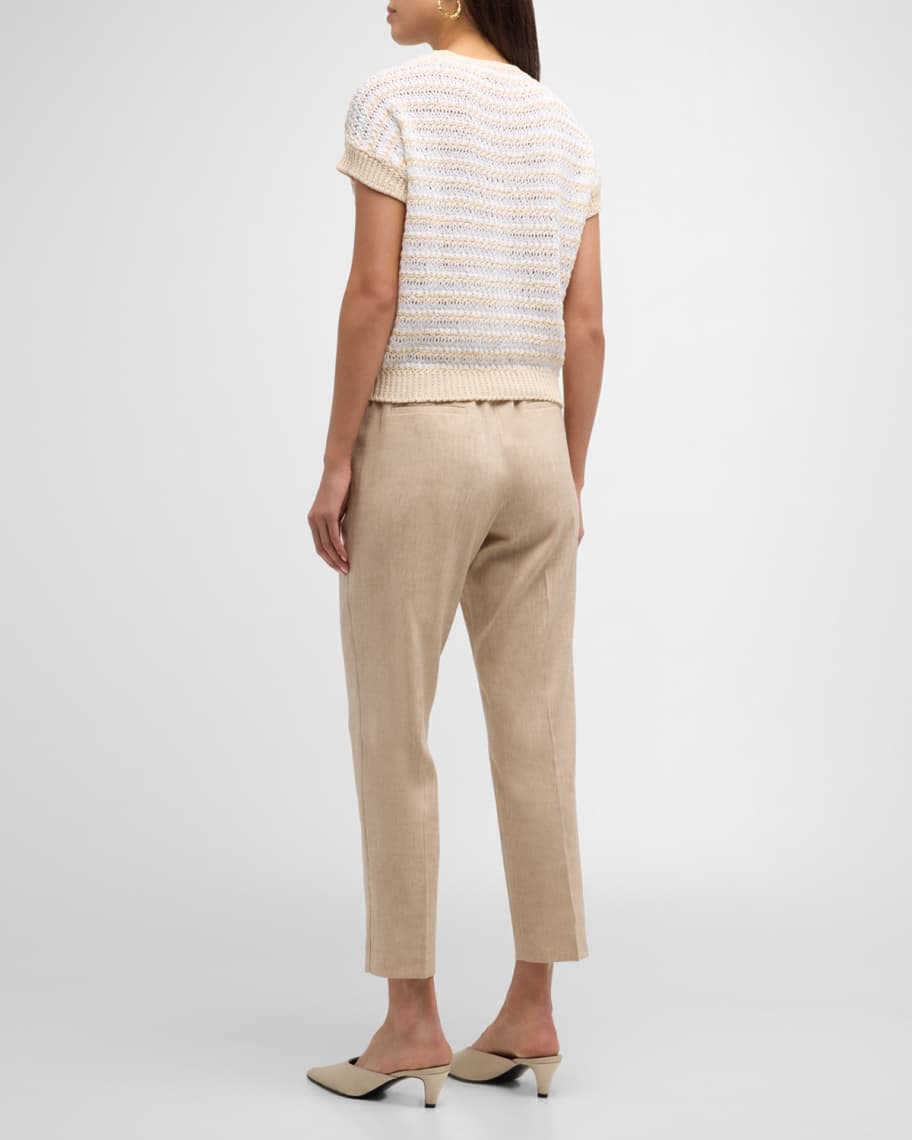 Image 3 of 6: Striped Short-Sleeve Sequined Sweater