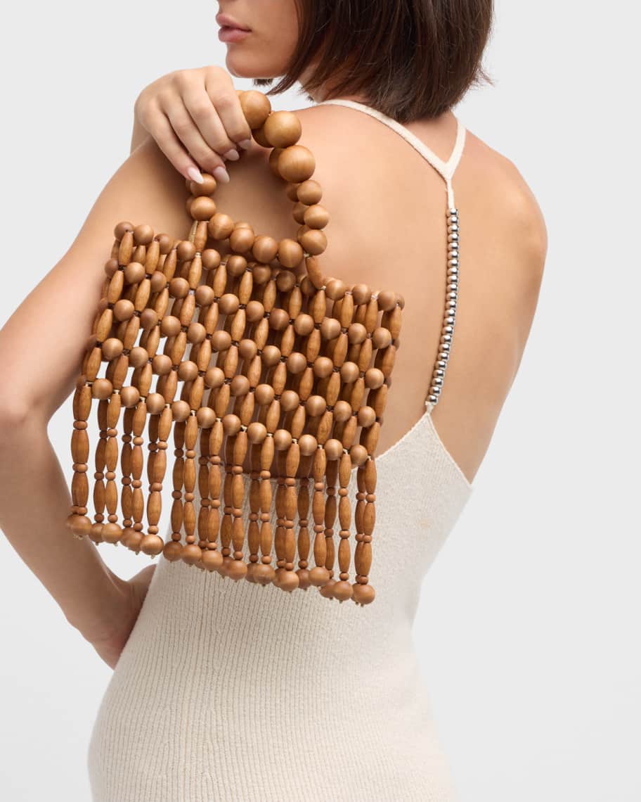 Image 3 of 6: Clara Fringe Wood Top-Handle Bag