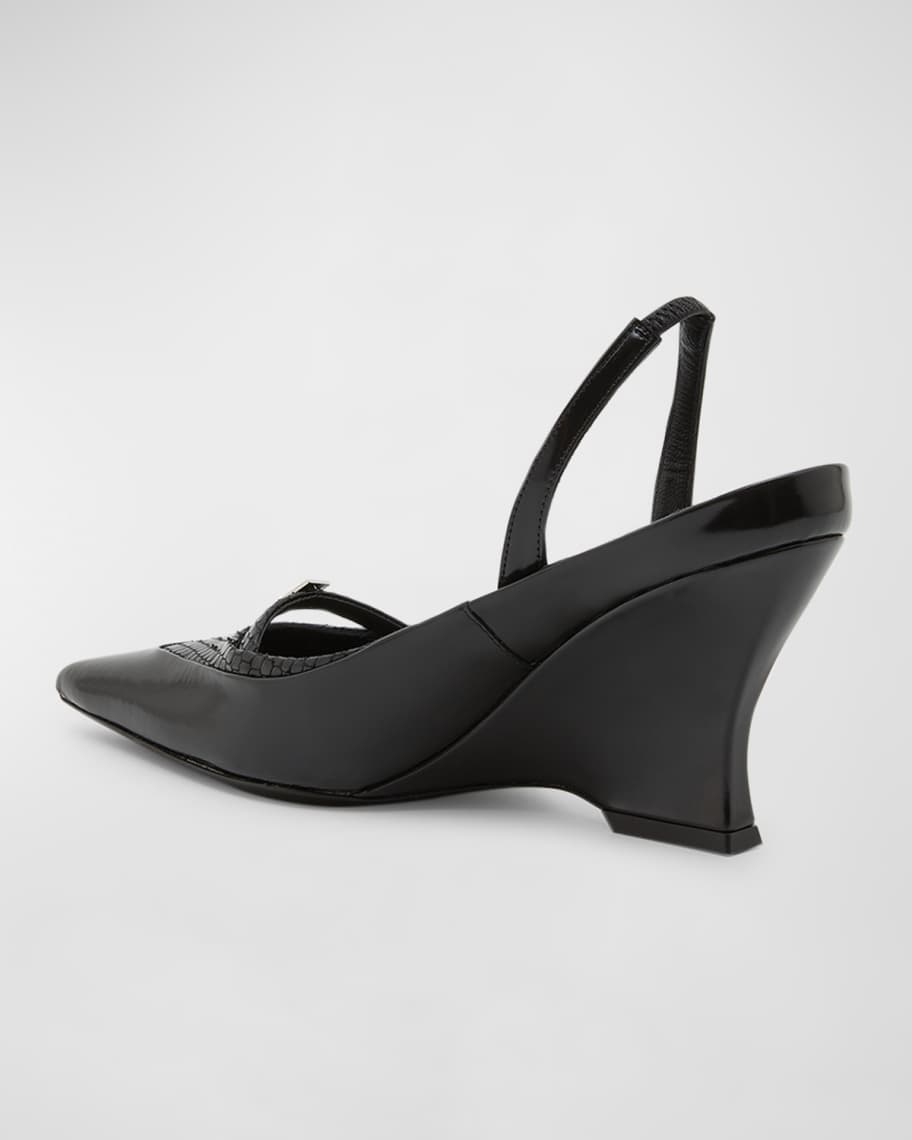 Image 2 of 5: Raven Leather Wedge Slingback Pumps