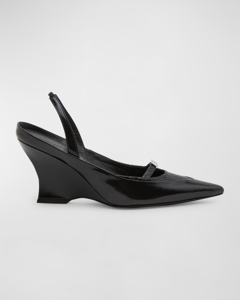 Image 1 of 5: Raven Leather Wedge Slingback Pumps