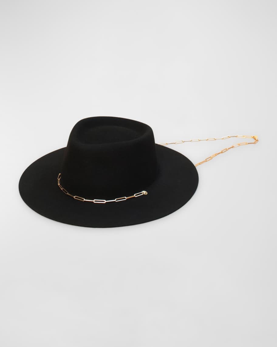 BLACK GOLD CHAIN DETAIL FELT FEDORA HAT