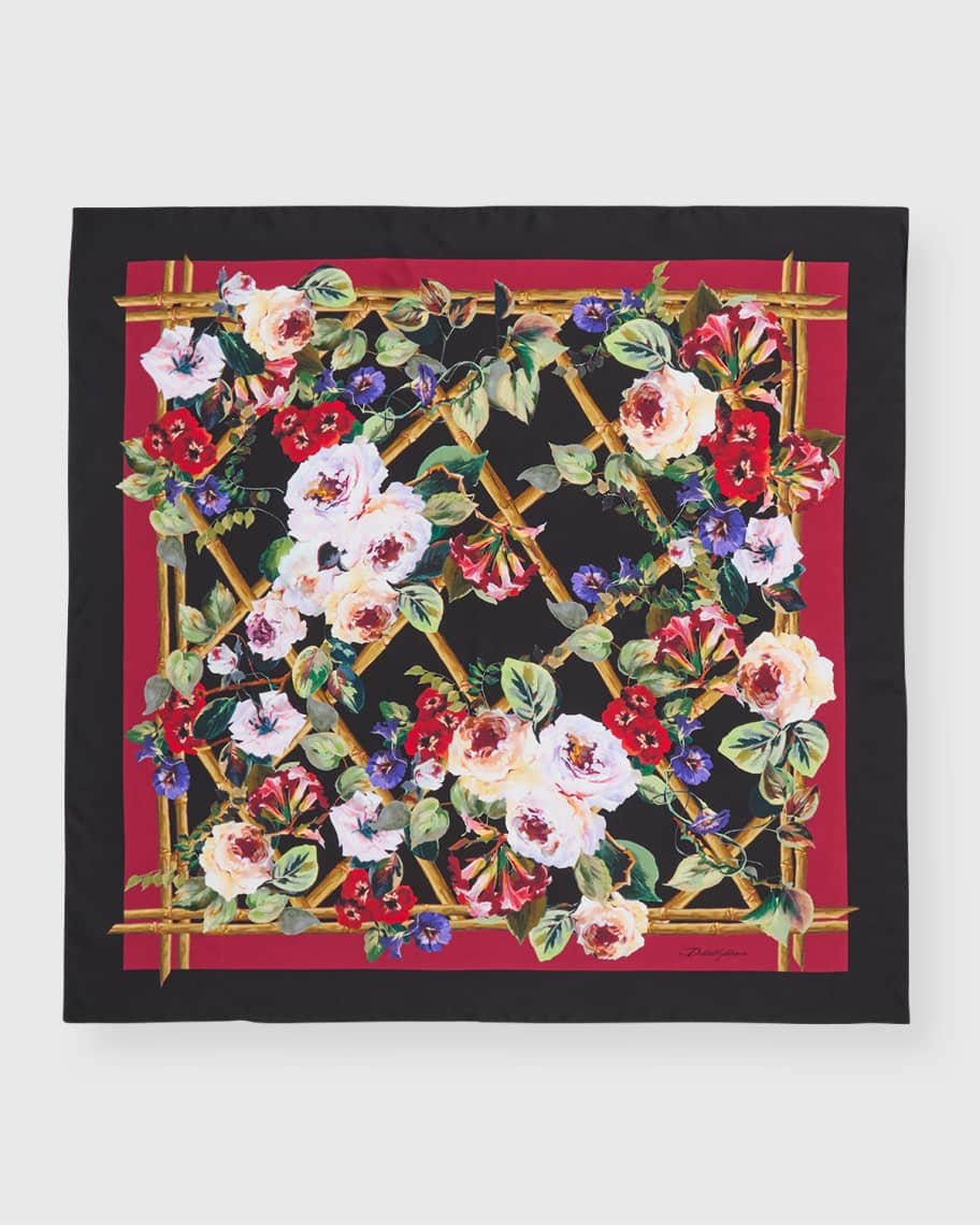 Dolce & Gabbana Brown Patterned Silk Square Handkerchief Scarf main image 0